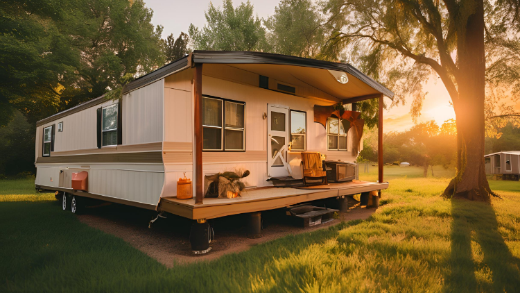 mobile house during sunset